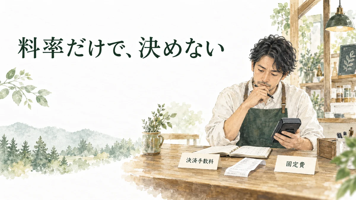 キャッシュレス手数料を確認する店舗のイラスト