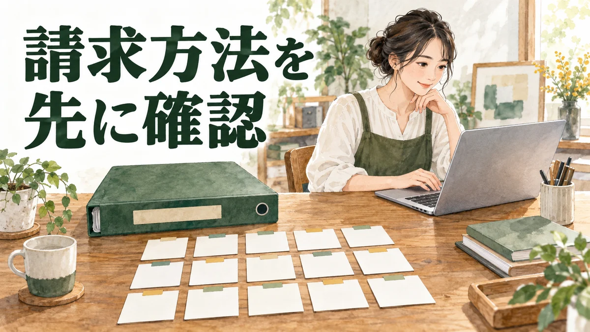 freee会計の料金について、年払いと月払いの請求方法を確認するイラスト