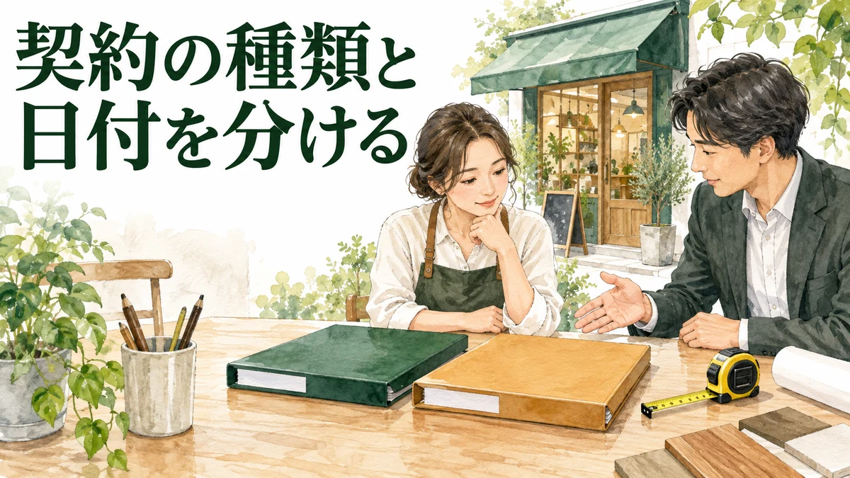 創業補助金に関わる賃貸借と工事の契約を分けたイラスト