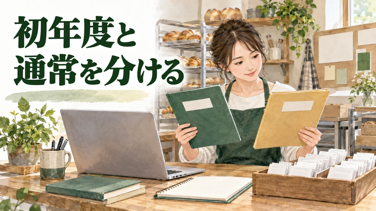 個人事業主の会計ソフトの初年度と通常料金を分けて確認するイラスト
